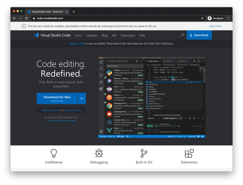 The VSCode homepage