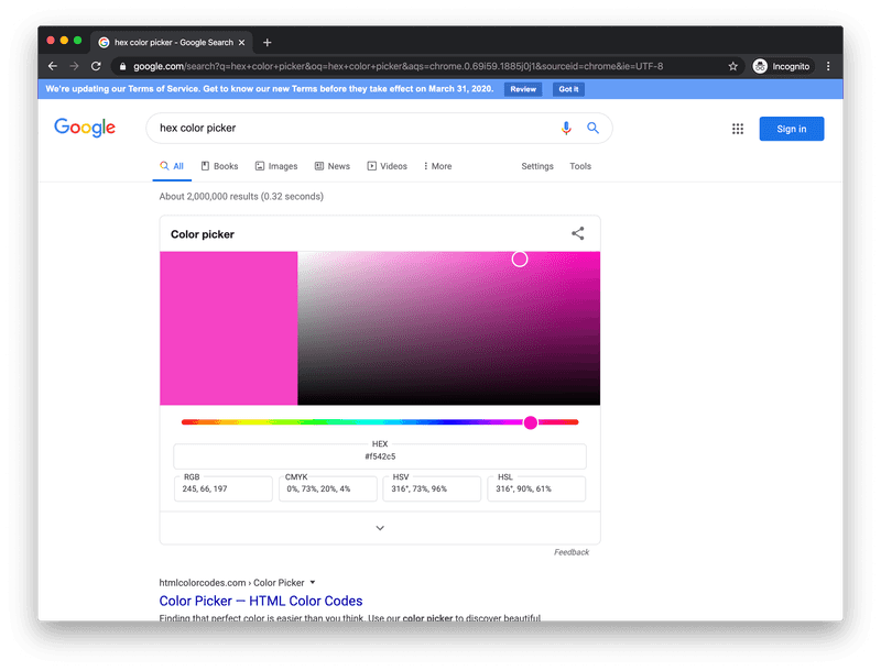 Google's hex color picker